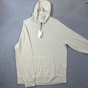 NEW The Commons Hoodie Mens Large Tan Cream Merino Wool Knit Pullover Sweater